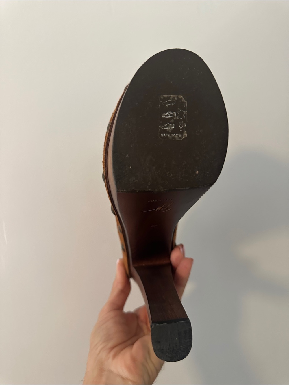 Giuseppe Zanotti Brown Suede Wood-Platform Studded Mule - Picture 12 of 14